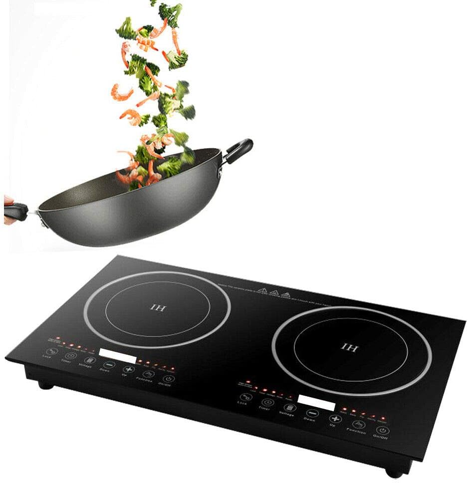 Dual Electric Induction Cooker, 110V 1200w Portable Digital Countertop Double Burner Cooktop Burner Sensor Touch Stove with 8 Gear Firepower, Double Induction Cooktop Cooker Fit for Iron Pot