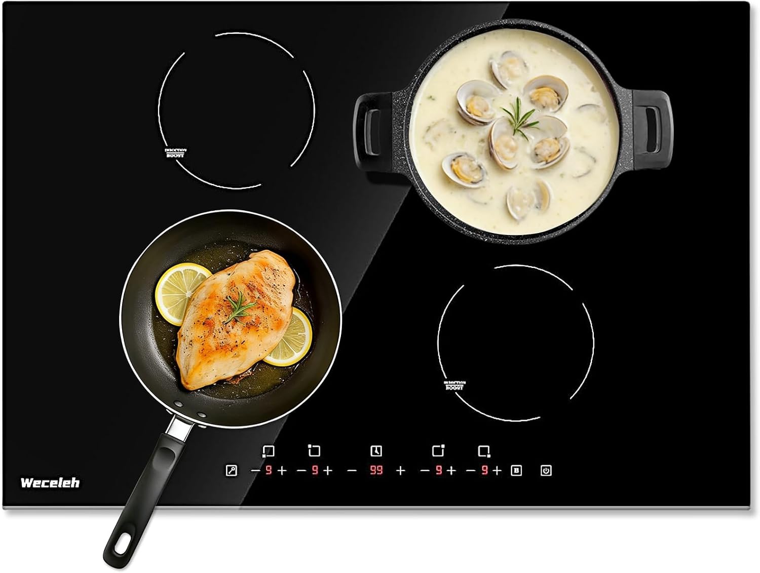 30 Inch Induction Cooktop 4 BOOST Burner, Weceleh Drop in Electric Cooktop, 9 Power Levels, Child Safety Lock, Timer, Touch Control, Overheat Protection,7000W/220-240V Induction StoveTop, No Plug
