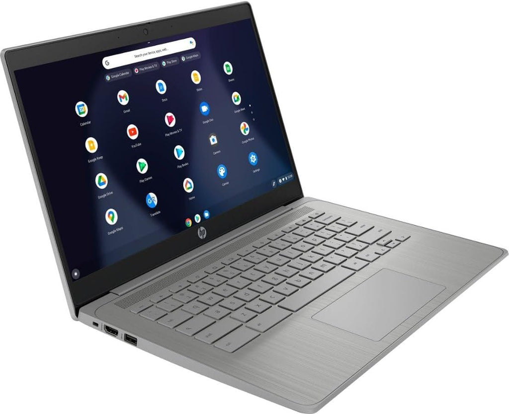 HP 2023 Chromebook Laptop, 14 Inch Display, Intel Celeron N4120 Processor, 4GB RAM, 128GB Storage (64GB eMMC+64GB MSD Card), Intel UHD Graphics 600, WiFi, Bluetooth, Chrome OS, Modern Gray