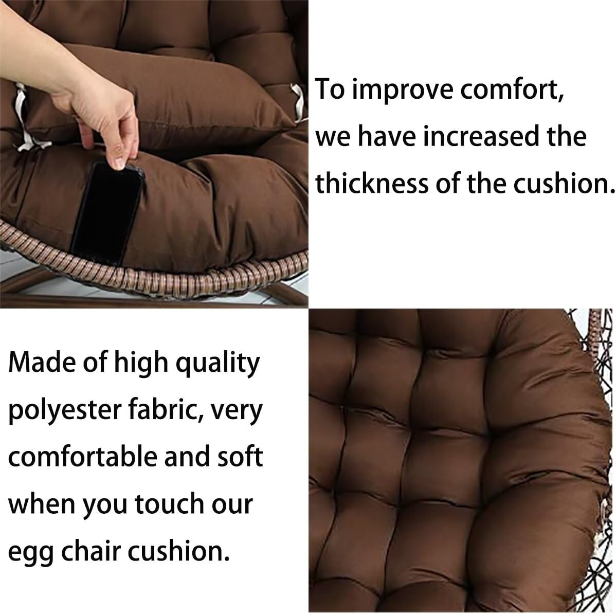 Generic Egg Chair Cushion Replacement, Round Hanging Basket Rocking Chair Cushion with Headrest, Indoor Outdoor Porch Backyard Patio Hammock Swing Replacement Cushion, Light Purple, 45 x 45 Inches