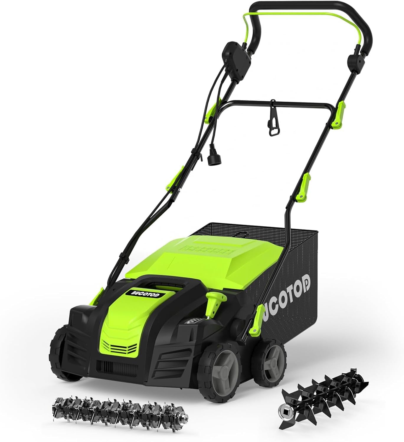 2-in-1 Electric Dethatcher and Scarifier, 13-Inch Raking & Scarifying, Turf Dethatcher & with 4-Position Height Adjustment, 14.5 gal Removable Thatch Bag for Lawn Health
