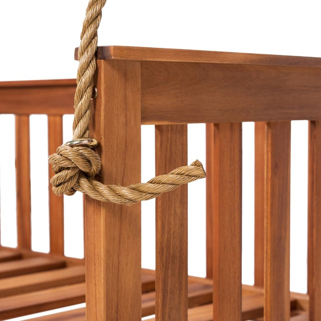 East Green Charleston Outdoor Daybed Swing with Ropes - Crib Size Porch Swing Bed Made from Acacia Wood in Natural Finish
