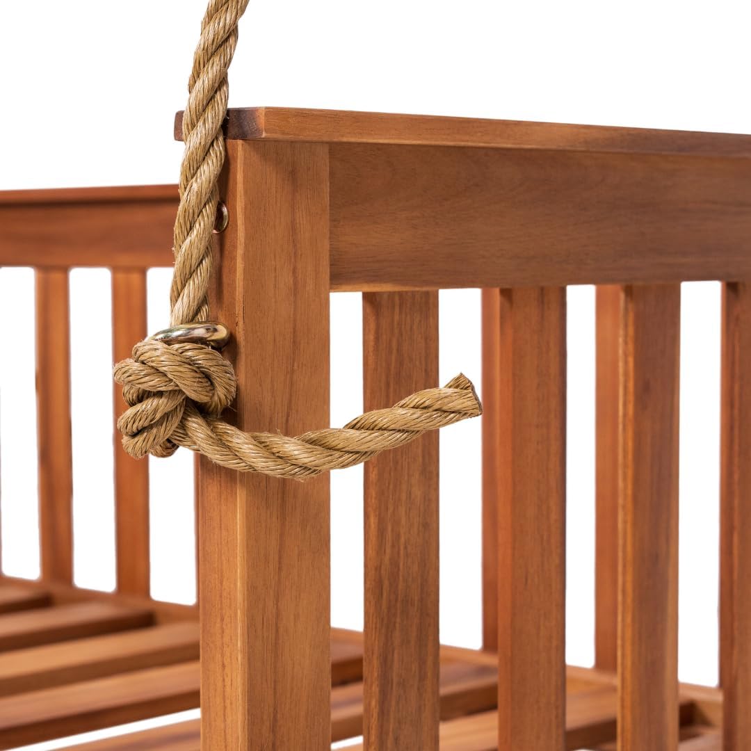 East Green Charleston Outdoor Daybed Swing with Ropes - Crib Size Porch Swing Bed Made from Acacia Wood in Natural Finish