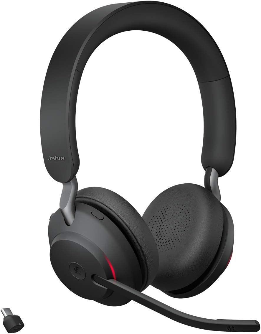 Jabra Evolve2 65 MS Wireless Headphones with Link380c, Stereo, Black – Wireless Bluetooth Headset for Calls and Music, 37 Hours of Battery Life, Passive Noise Cancelling Headphones