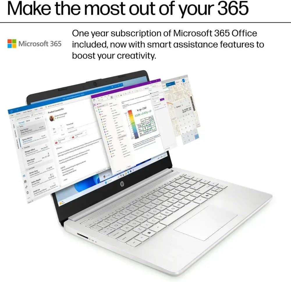 HP 14 Laptop Ultra Thin & Light, Intel N150 Quad-Core Processor, 16G RAM, 128GB SSD, HDMI, USB-C, WiFi 6, SD Card Reader, Microsoft Office 365 Included, Windows 11, Silver, XtreDura Accessories