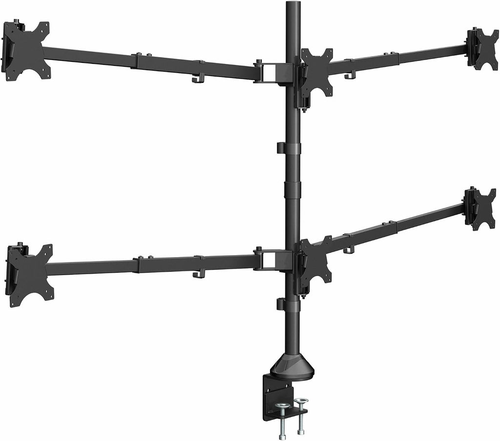 VIVO Premium Hex Ultra Wide LCD LED 27 to 38 inch Monitor Desk Mount, Heavy Duty C-clamp, Extra Tall Pole, Adjustable Telescoping Arms, Flush Wall Setup, Fits 6 Screens, Black, STAND-TS06C