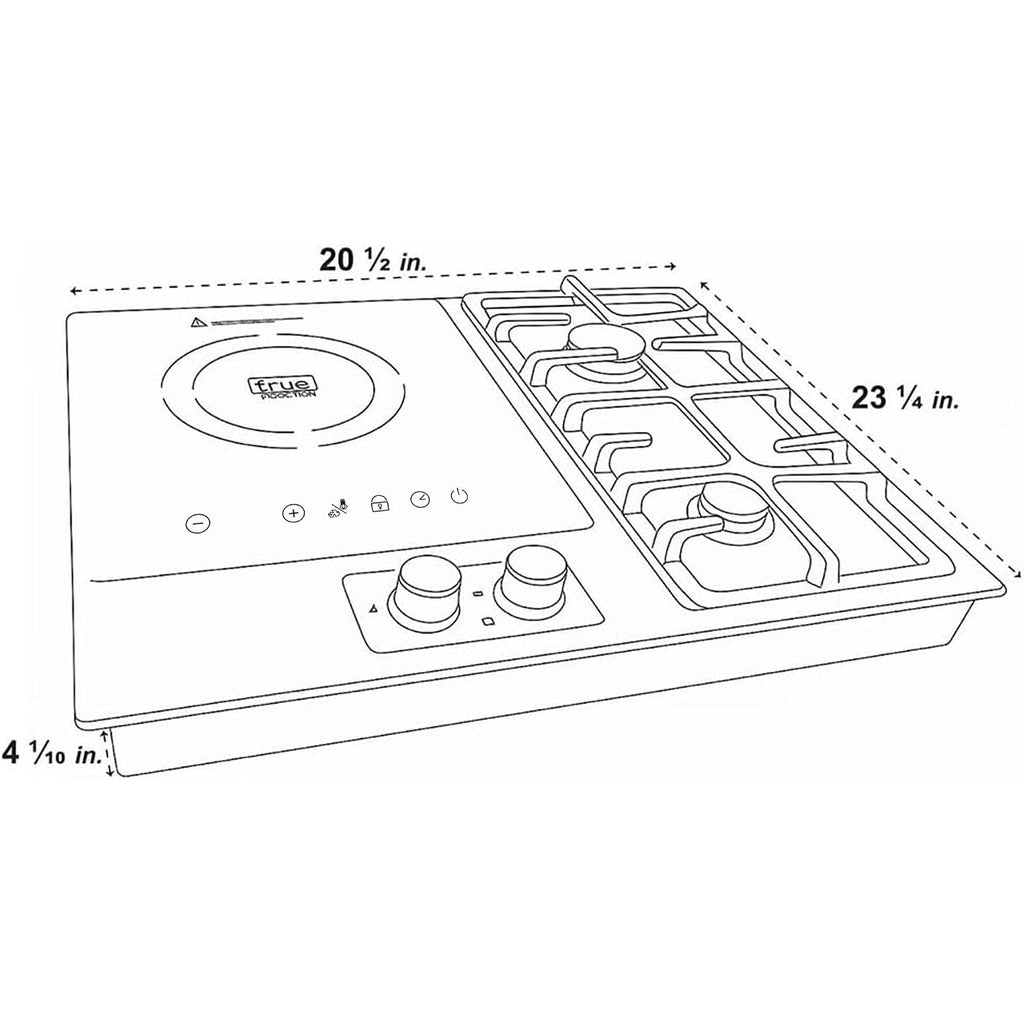 TI-1+1B 25-Inch Built-In Dual Burner Cooktop, Single Induction and Gas Combination, 1750W, UL858 Certified