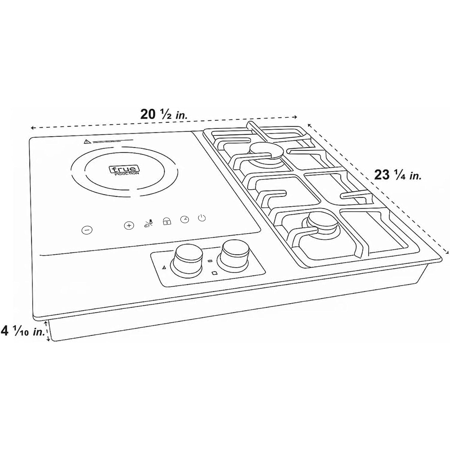 TI-1+1B 25-Inch Built-In Dual Burner Cooktop, Single Induction and Gas Combination, 1750W, UL858 Certified