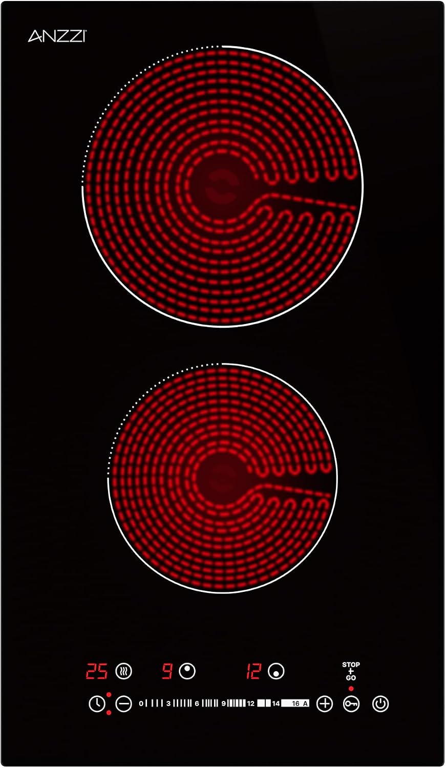 12-In. Electric Cooktop in Black Glass with Dual-Zone Control, Radiant Heating, and Ceramic Hobs for Precision Cooking