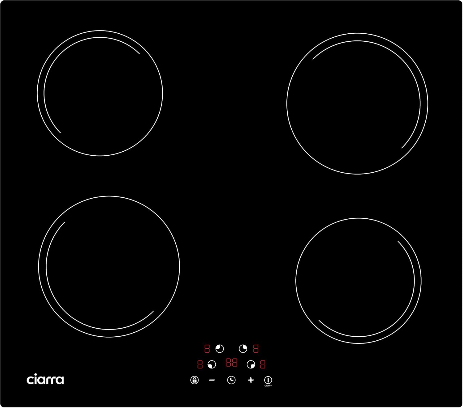 CDV 6000W Built-in Induction Cooktop 4 Burners, 24 Inch Electric Cooktop Touch Control Ceramic Glass Plate 9 Power Levels Fast Heating Child Safety Lock