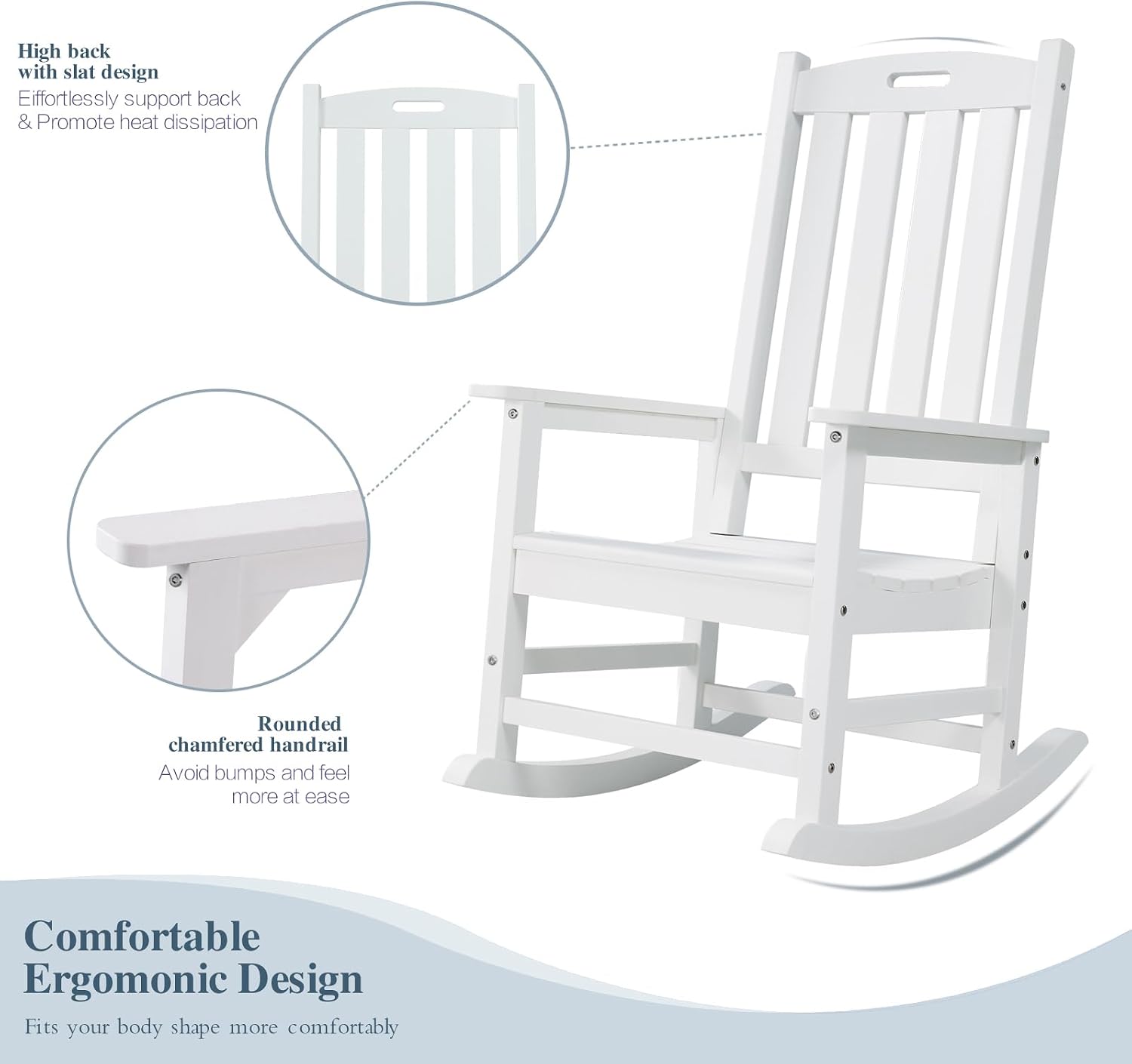 Psilvam Oversized Outdoor Rocking Chair Set of 2, Porch Rocker with 21' Wide Seat and 32' Tall Backrest, Pre-Assembled with Most Components for Effortless Installation (White)