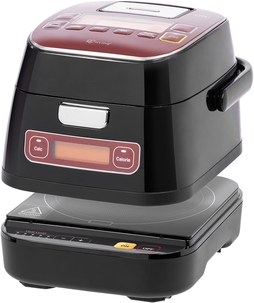 2-in-1 Rice Cooker and Induction Cooktop Burner, 3-Cup (Uncooked) / 6-Cup (Cooked) and Warmer, Portable and Compact IH Cooktop with Calorie Counter and Timer, 7 Cooking Modes