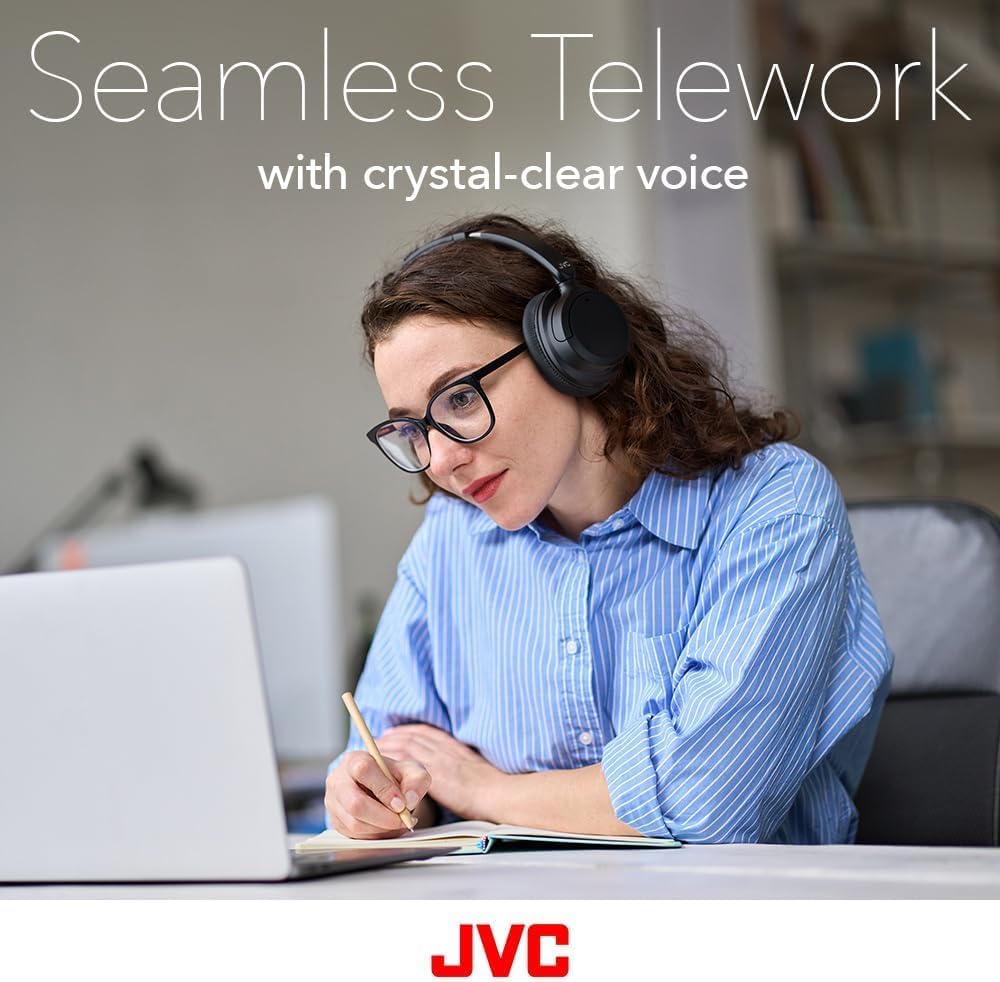 JVC Hybrid Noise Cancelling Wireless Headphones - Best Sound Blocking, Over Ear Design - Bluetooth 5.3 - Dual Mic - 50HR Battery - Detachable Cable - Voice Assistance - Long-Wear Comfort - HAS95N