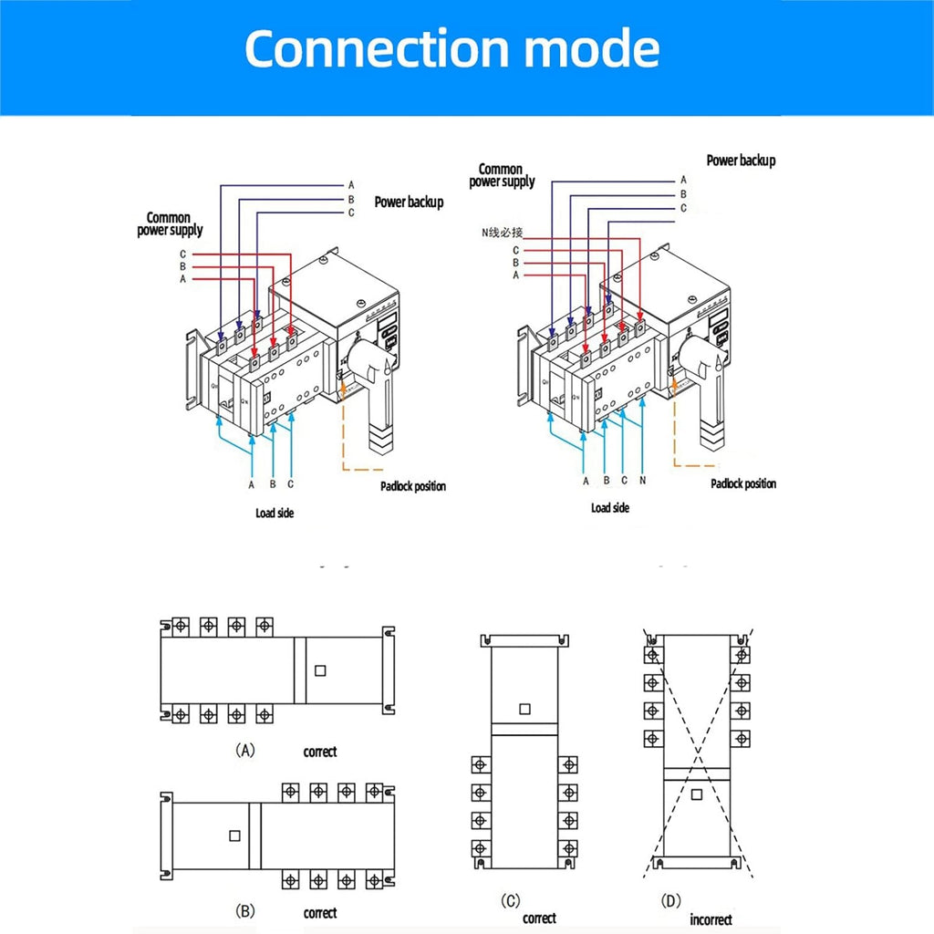 Generator Transfer Switch Dual Power Automatic Transfer Switch AC400V Advanced Technology Reliable Multi Protection for Home Office Buildings Public Places PC Material (160A)