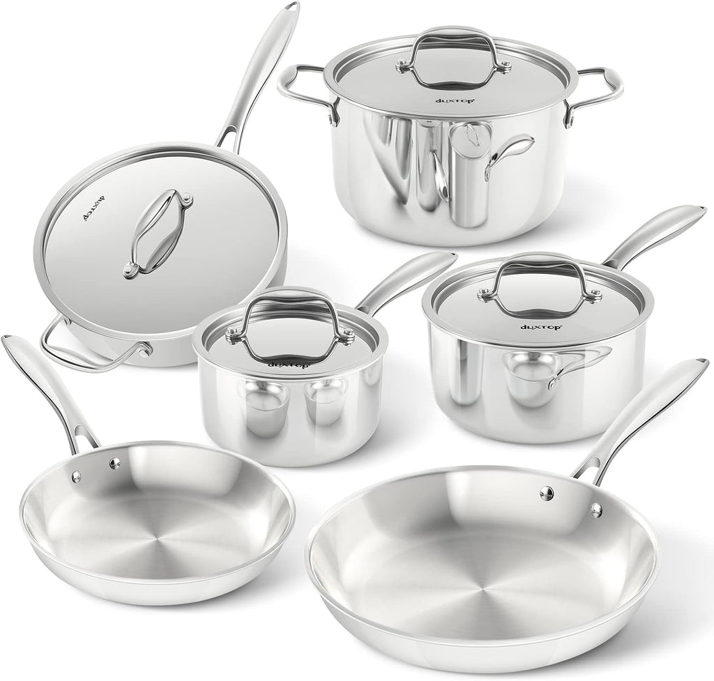Duxtop Whole-Clad Tri-Ply Stainless Steel Cookware Set, 10PC & Portable Countertop Burner Induction Hot Plate with LCD Sensor Touch, 1800 Watts, Silver