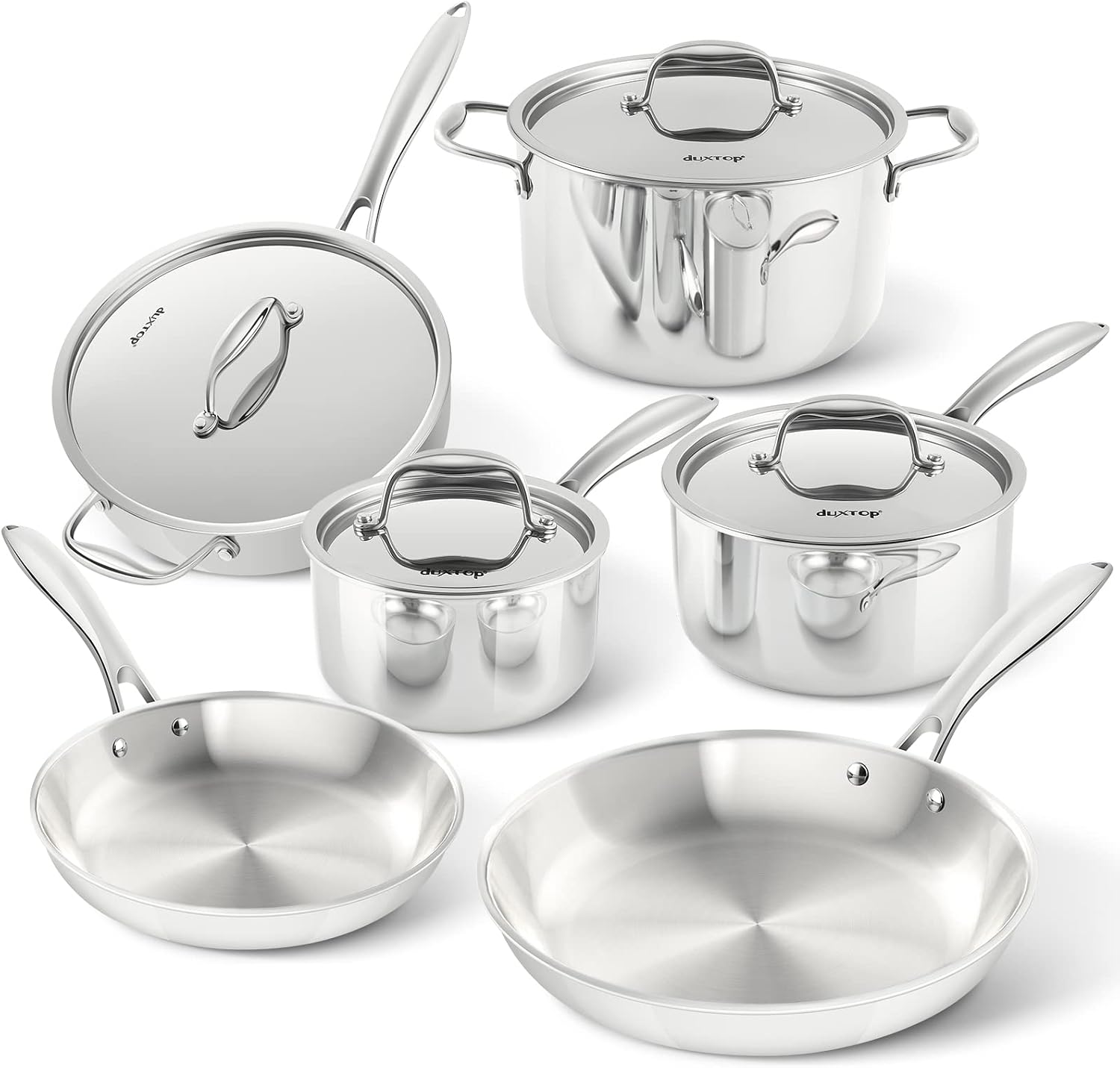 Duxtop Whole-Clad Tri-Ply Stainless Steel Cookware Set, 10PC & Portable Countertop Burner Induction Hot Plate with LCD Sensor Touch, 1800 Watts, Silver