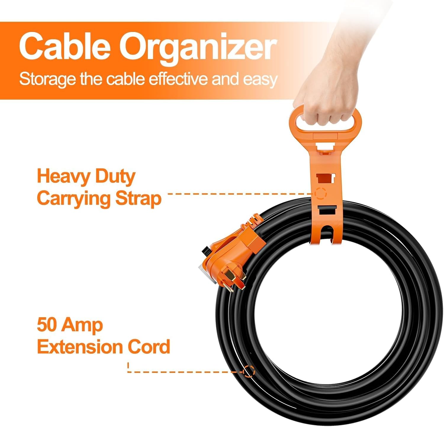 50 Amp Generator Power Cord 15ft and Inlet Box Kit, NEMA 14-50P to SS2-50R Twist Lock with Organizer for RV, Outdoor