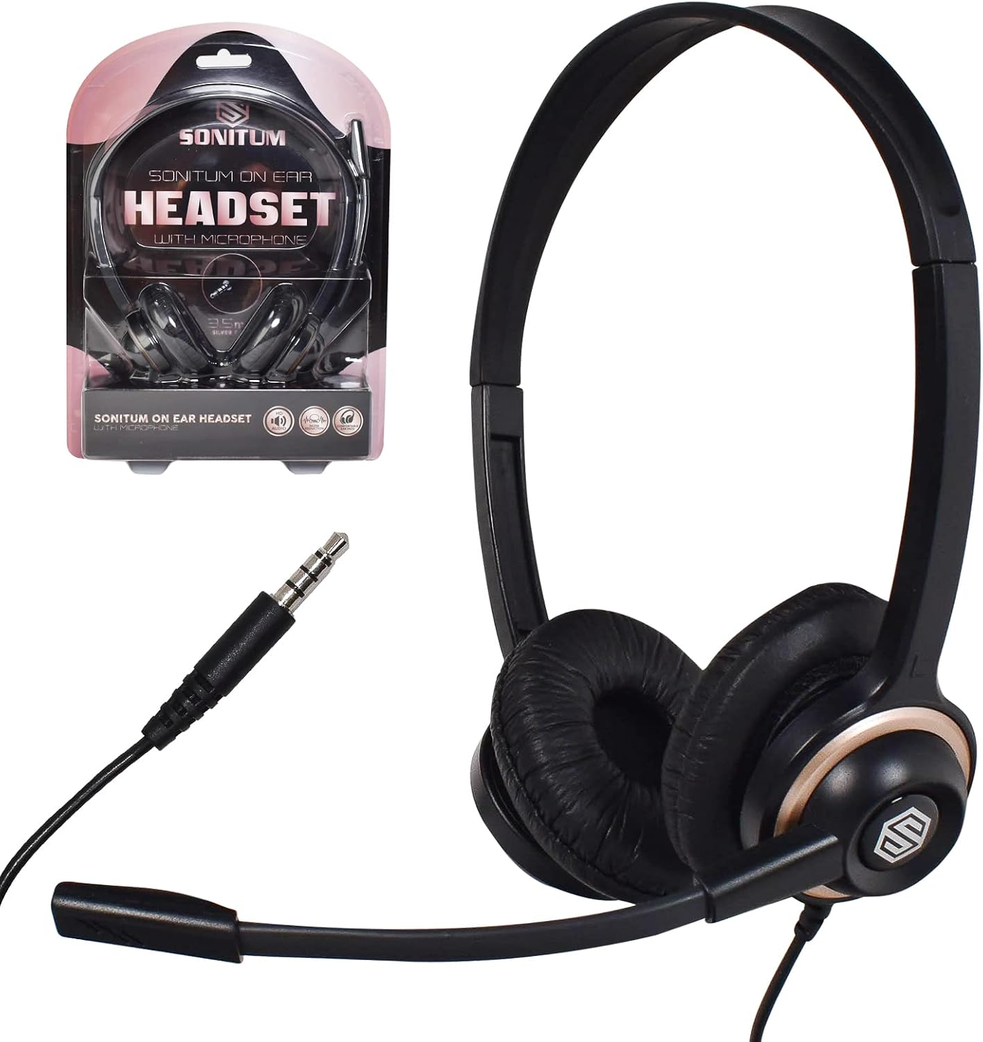 Sonitum Bulk Headsets With Microphone (10 Pack) - Noise Canceling Computer Headset For Office, Meetings, Chat- Comfortable Over-Ear PC Headphones With Rotating Mic- 3.5 Jack For Universal Connectivity