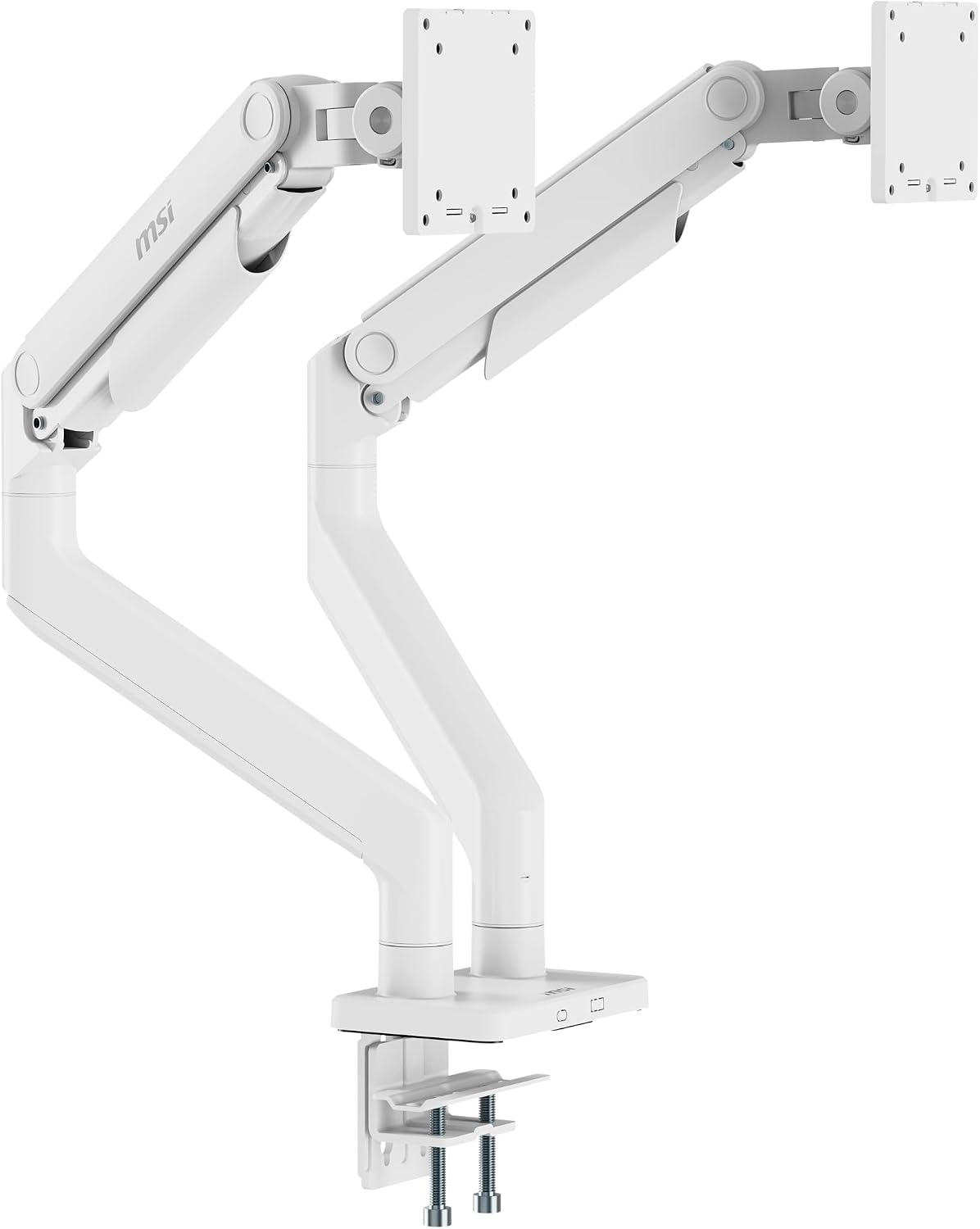 MSI MAG MT201DW - Premium Heavy Duty Dual Monitor Stand Arms, 17-45' Support, VESA Compatible, Adjustable Spring Assisted Mount, 44 lbs per Screen, Clamp & Grommet, Quick Release Plate - White