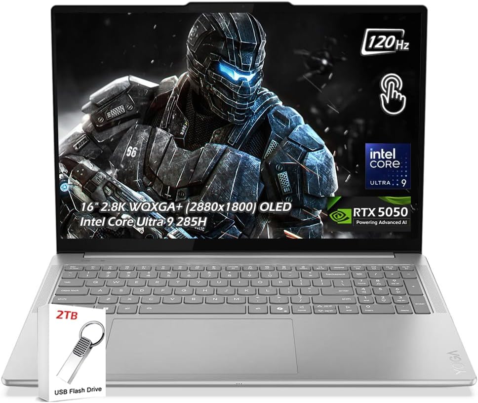 Lenovo Yoga Pro 9i 16 Laptop - Intel Ultra 9 285H 16-Core, 16' 2.8K WQXGA+ (2880x1800) OLED 1100nits 120Hz, RTX 5050, 32GB RAM 2TB SSD, Win11, WiFi7, Backlit KB, Luna Grey, w/2TB USB Drive, W/GaLiMu