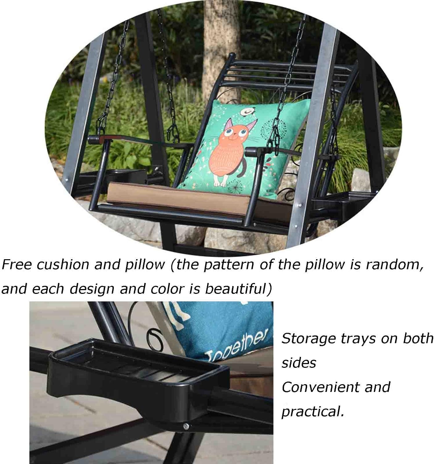 Indoor Adult Rocking Chair Balcony Hanging Basket Hanging Chair Courtyard Garden Outdoor Single Wrought Iron Swing Chair Goos Gifts(Beige)