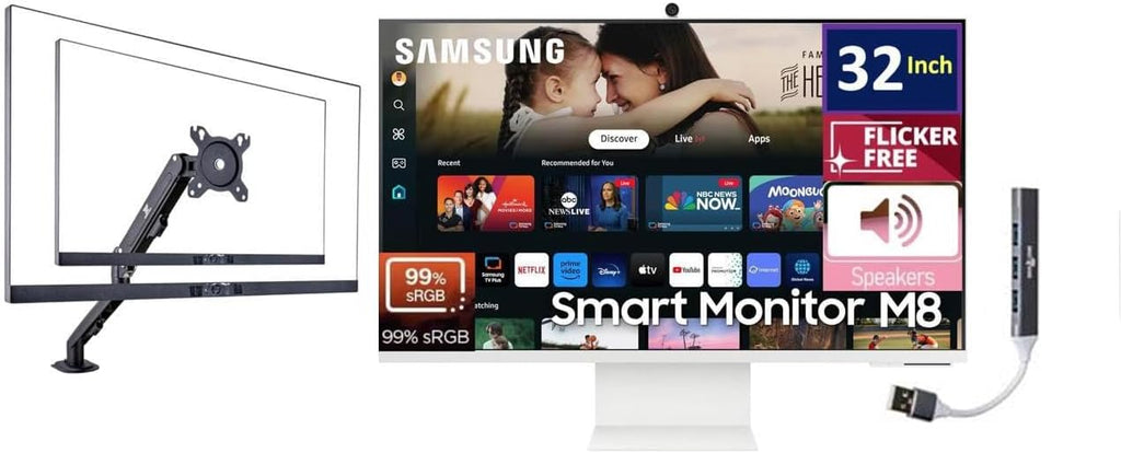 Samsung 32-Inch M8 (M80D) 4K UHD Smart Monitor with Streaming TV, Speakers, HDR10+, AI Upscaling, Ergonomic Stand, Slimfit Camera, Gaming Hub, USB-C and DKZ Hub (LS32DM801UNXZA) Single Monitor Mount