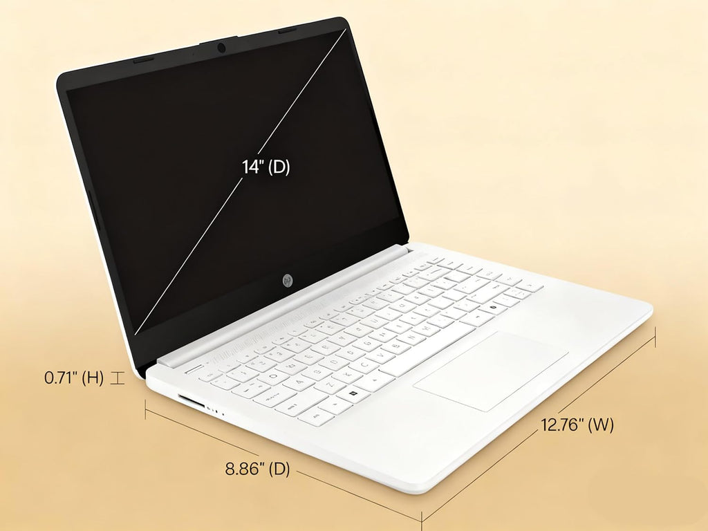 HP 14' HD Laptop - Intel Celeron, 8GB RAM, 64GB eMMC - Lightweight & 12H Battery, Sleek Design with Multiple Ports, Webcam/Mic for Business/Students/Tourists - Microsoft 365 Included, Snowflake White