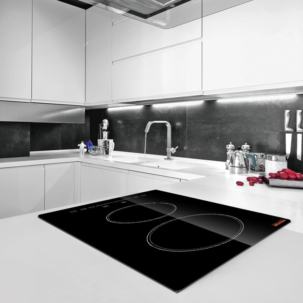 VEVOR Built in Electric Stove Top, 12 inch 2 Burners Ceramic Cooktop, Glass Radiant Cooktop with Sensor Touch Control, Timer & Child Lock Included, 9 Power Levels for Simmer Steam Slow Cook Fry,110V