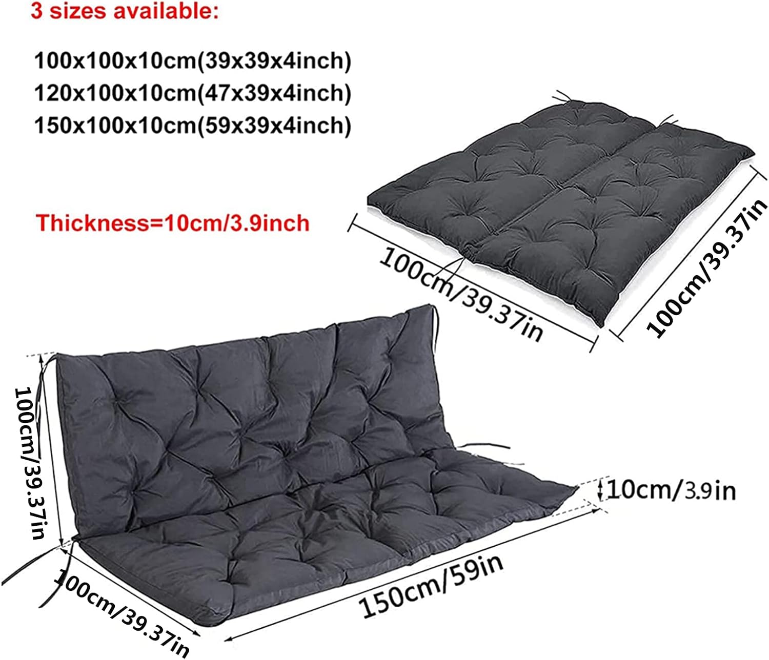 Patio Bench Cushion Indoor, Outdoor Seat Cushion Backrest Mat, Thicken Patio Bench Soft Rocking Chairs Pad for Indoor/Outdoor Hanging Chair Cushion (B 100x100x10cm)