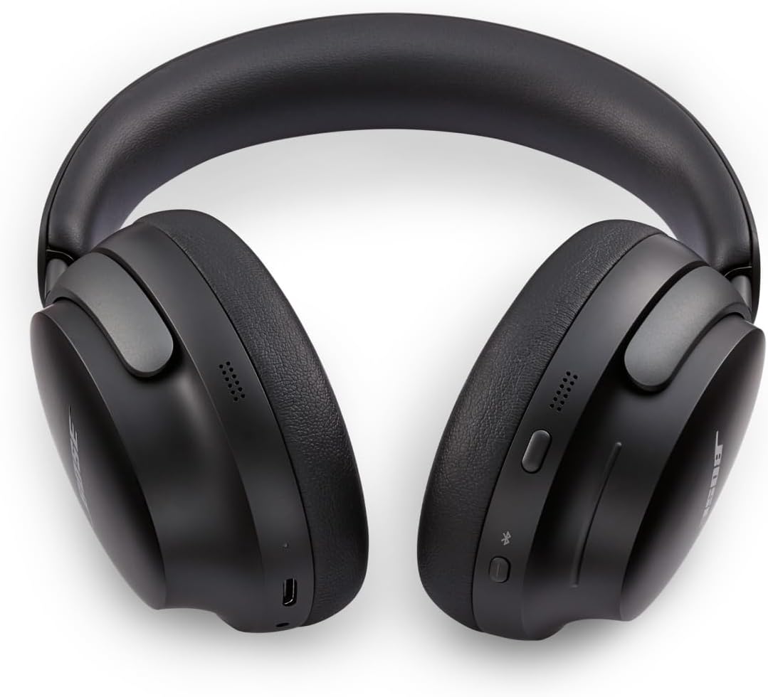 Bose QuietComfort Ultra Wireless Noise Cancelling Headphones with Spatial Audio, Over-The-Ear Headphones with Mic, Up to 24 Hours of Battery Life, Black (Renewed)