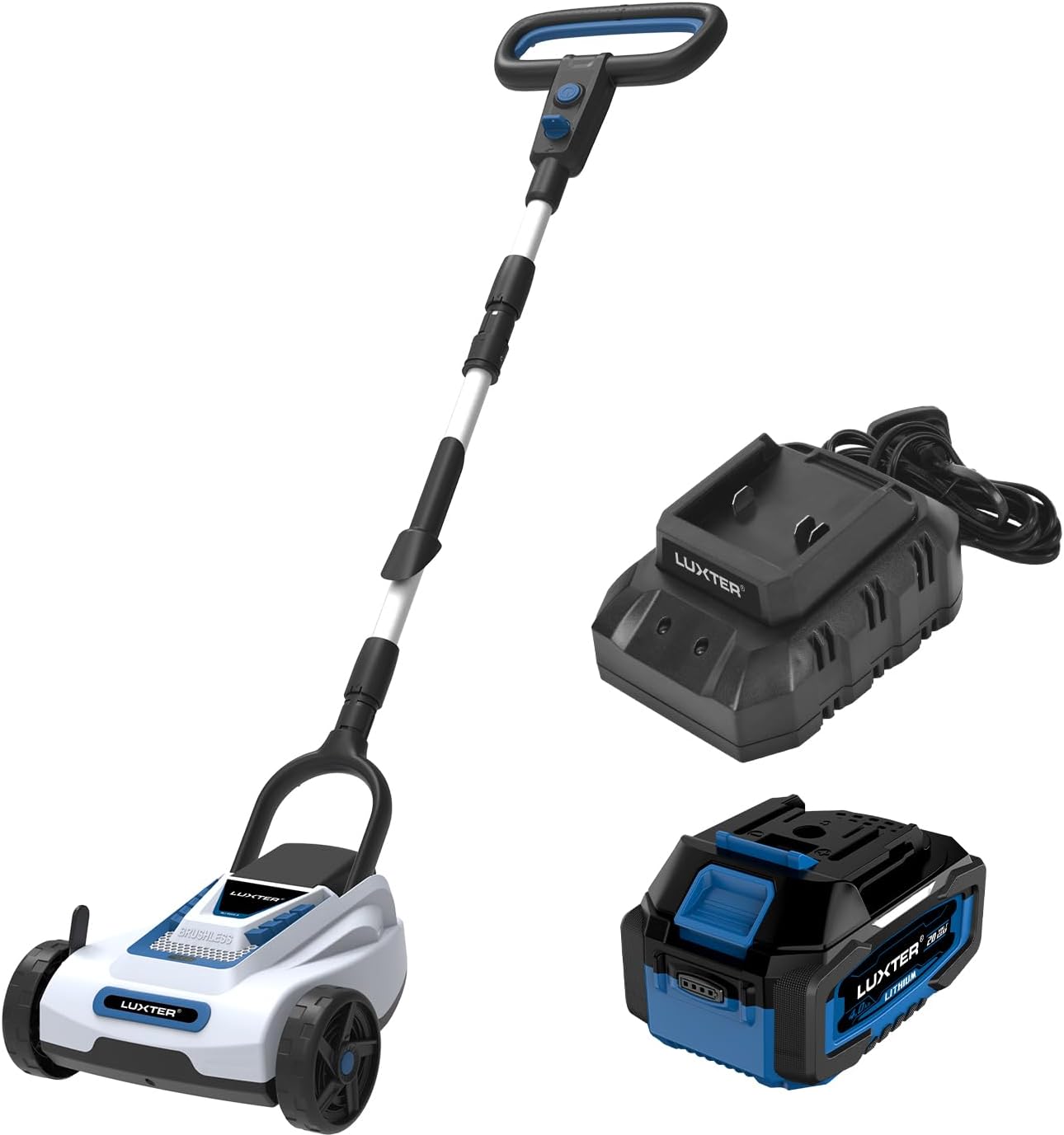 LUXTER 9 Inch Cordless Lawn Mower 6000RPM Brushless Motor 3 Adjustable Cutting Heights (1.5'-2.3') Electric Grass Trimmer 20V 4.0Ah Battery & Charger Mini Lawn Mower for Garden Yard Work and Lawn Care