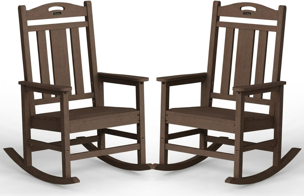 Ciokea Oversized Outdoor Rocking Chairs Set of 2, 380lbs Heavy-Duty Large Patio Rocker, High Back Cozy Porch Chairs, Weather Resistant Patio Rocking Chairs for Outside, Fire Pit, Deck, Brown