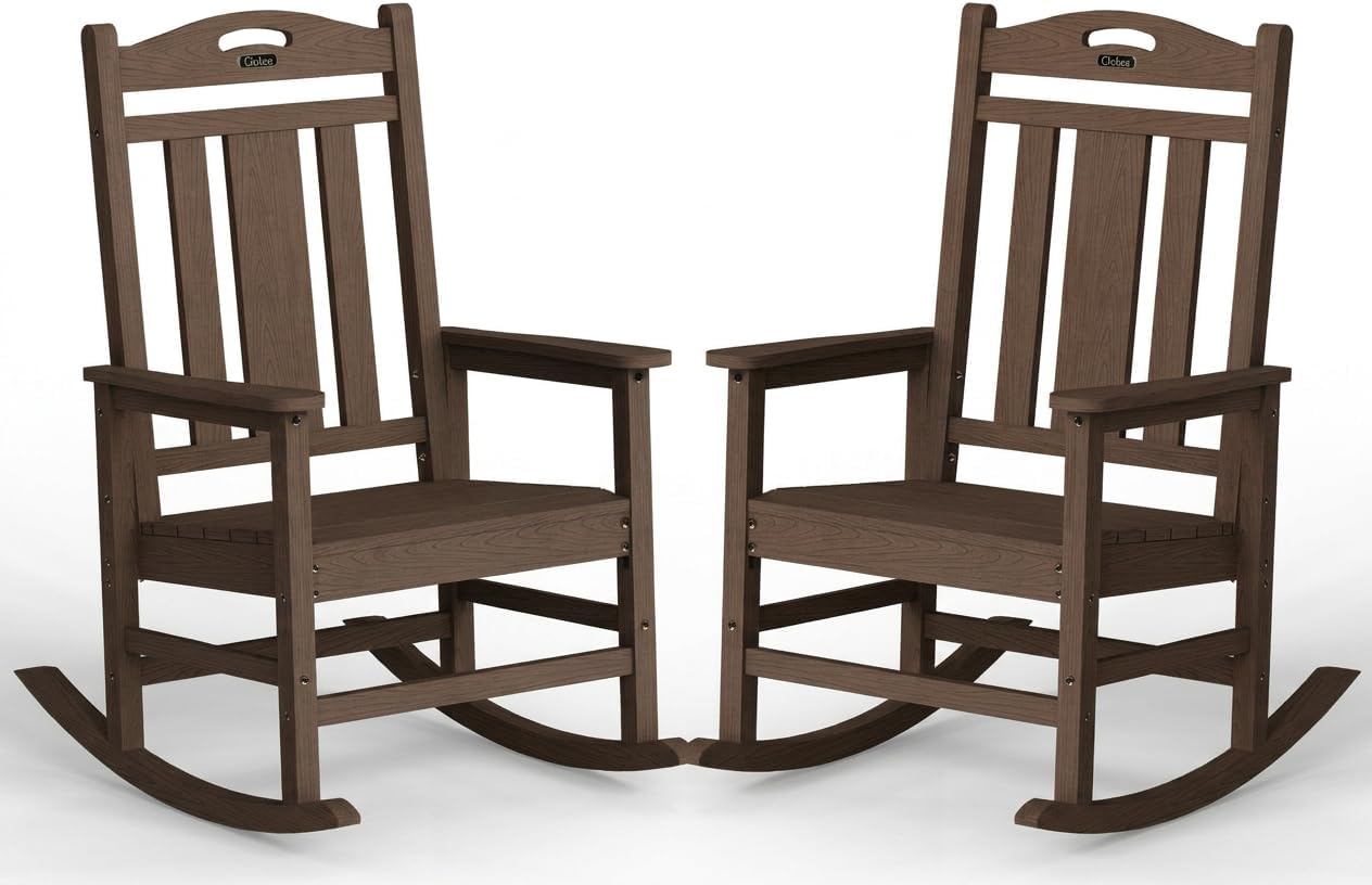 Ciokea Oversized Outdoor Rocking Chairs Set of 2, 380lbs Heavy-Duty Large Patio Rocker, High Back Cozy Porch Chairs, Weather Resistant Patio Rocking Chairs for Outside, Fire Pit, Deck, Brown