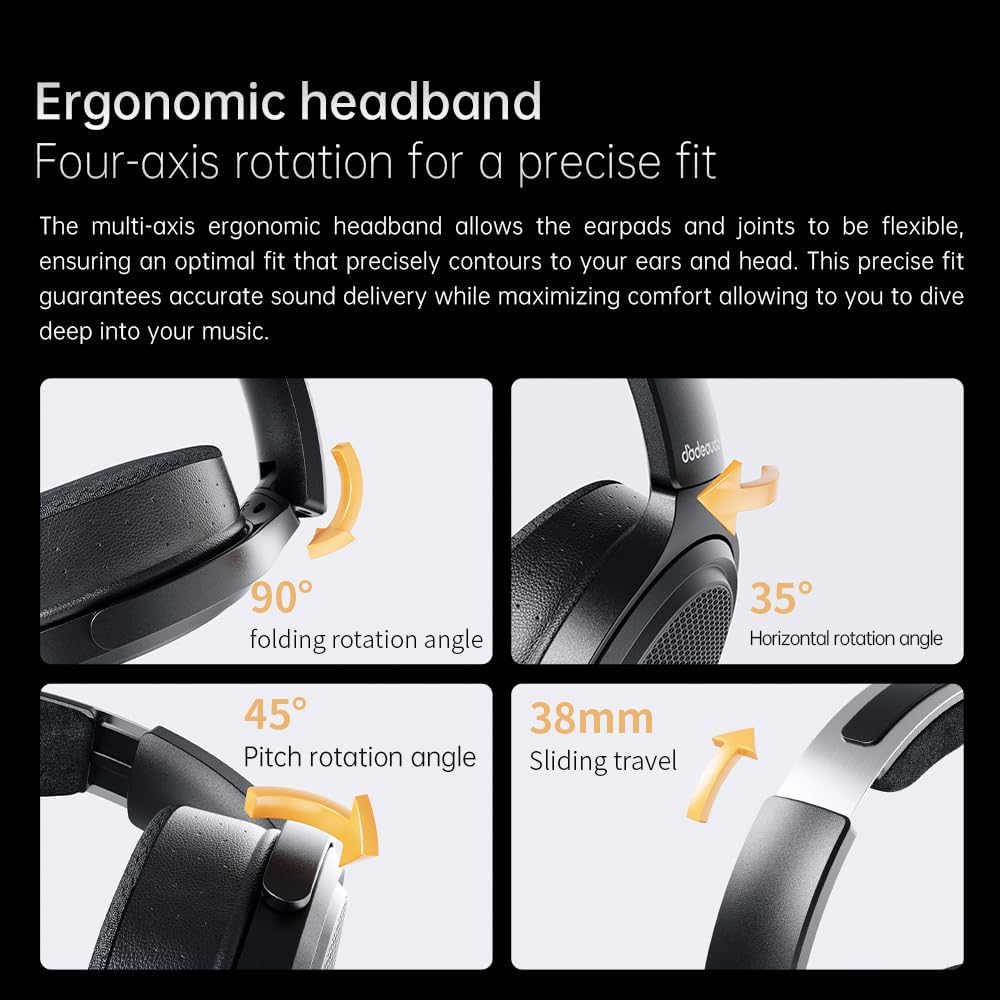 FiiO JT7 Over-Ear Planar Magnetic Headphones, 95x86mm Planar Driver, 3µm Ultra-Thin Diaphragm, Foldable Lightweight Design, Detachable 4.4mm/3.5mm Cable for Audiophiles (Black)