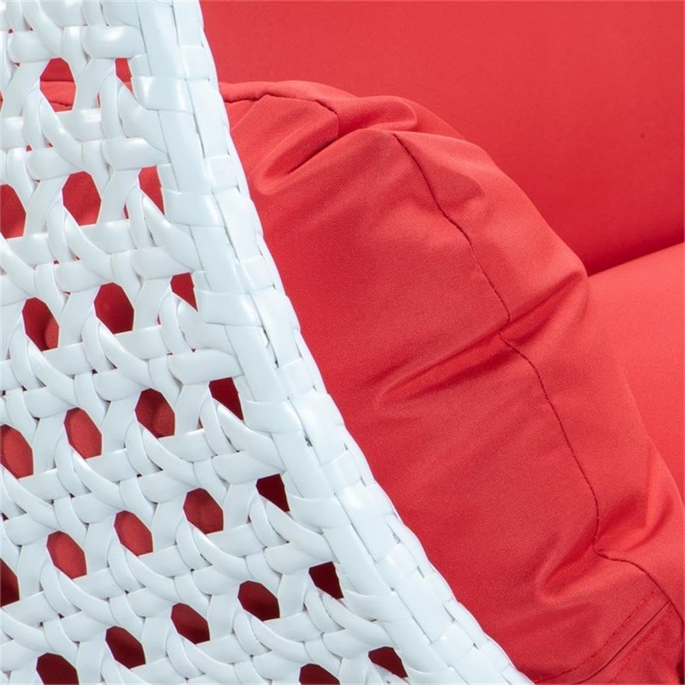 LeisureMod 2 Person Hanging Egg Chair, Indoor Outdoor Patio Lounge Swing with White Stand & UV-Resistant Cushions, Hammock Chair for Bedroom & Garden, Red