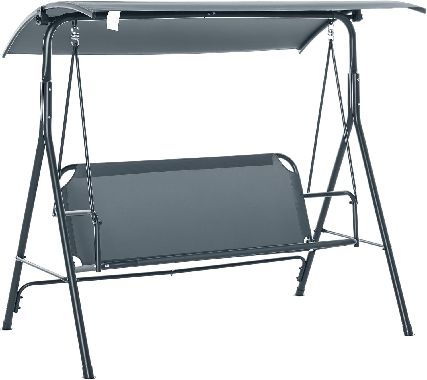 Outsunny 3-Person Porch Swing with Stand, Outdoor Swing for Patio Porch with Adjustable Tilt Canopy and Comfortable Swing Bench-Style Seat, Steel Frame, Gray