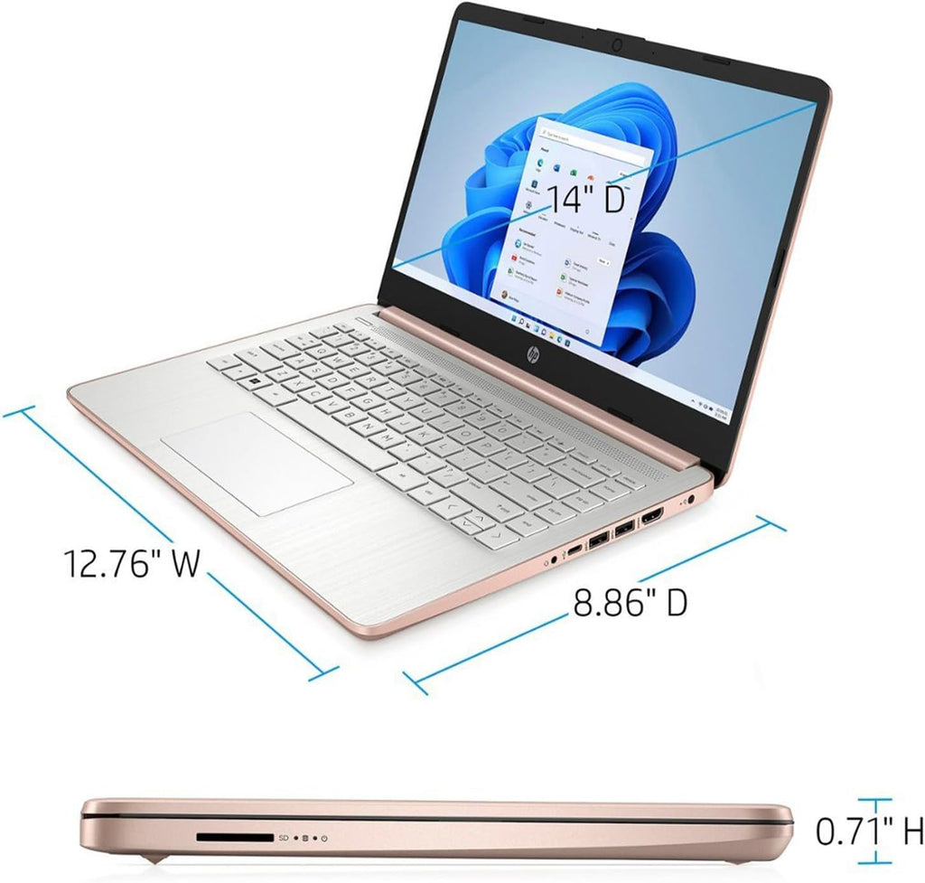 HP Essential Laptop, 14' HD Display, Intel Celeron N4120, 8GB RAM, 128GB eMMC, Webcam, HDMI, Wi-Fi, Windows 11 Home, Rose Gold (Renewed)