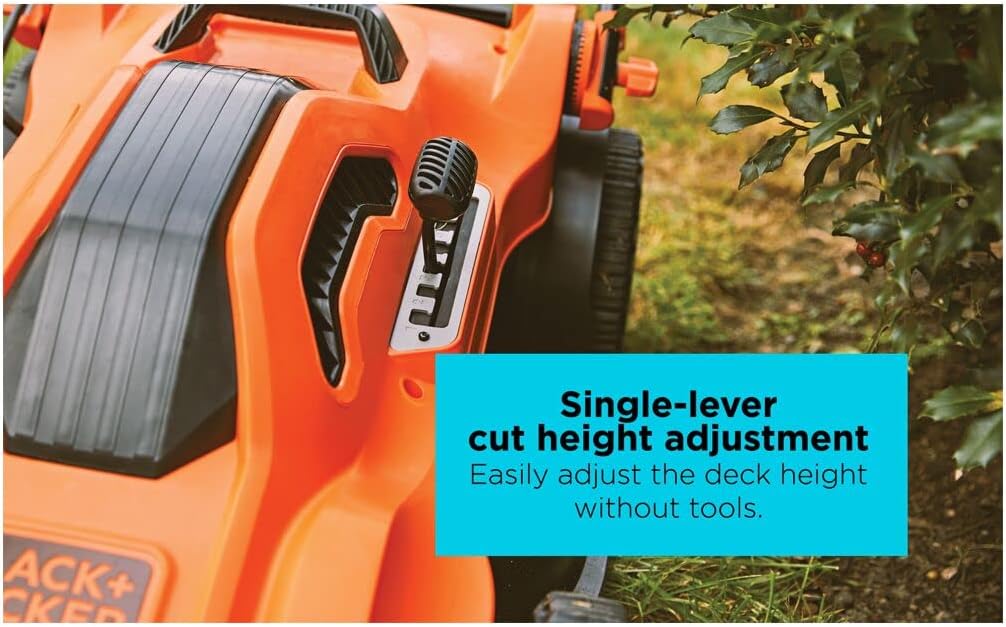 BLACK+DECKER Electric Push Lawn Mower, Corded, 13 Amp, 20-Inch Cutting Deck, 6 Setting Height Adjustment, Compact Storage, Collection Bag (BEMW213)