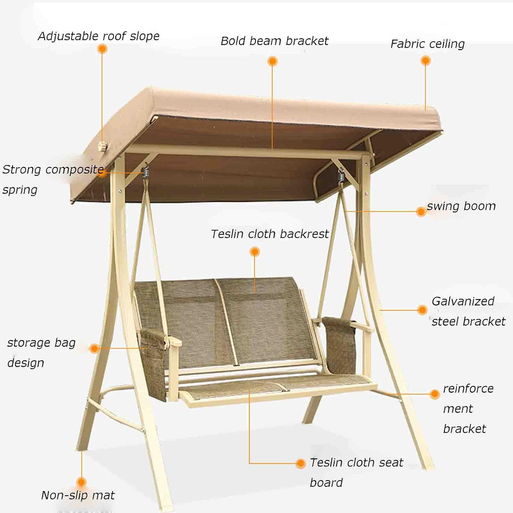 2-seat Outdoor Swing, Wrought Iron Rocking Chair, Balcony Hanging Chair, Frame Structure with Rotatable Canopy Porch Swing (Two Persons)