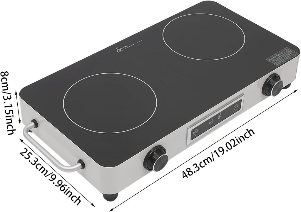 Double-Burner Electric Cooktop, Portable Double Induction Cook-top, 1100w Countertop Double Burner Ceramic Cooktop with 99min Timing Function, Child-Lock, Overheat Protection (Silver)