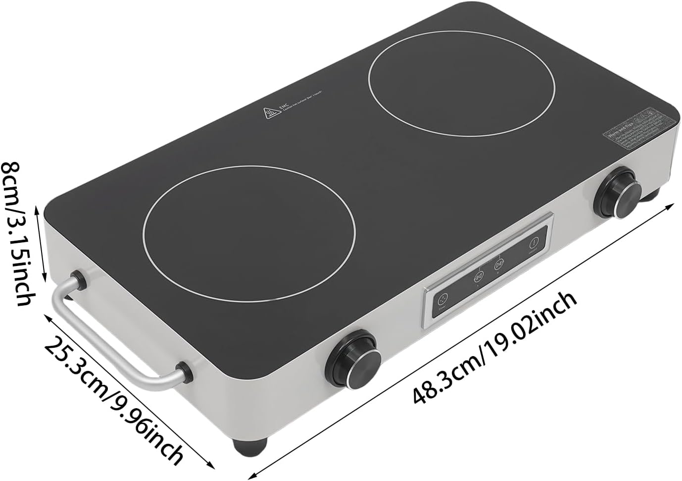 Double-Burner Electric Cooktop, Portable Double Induction Cook-top, 1100w Countertop Double Burner Ceramic Cooktop with 99min Timing Function, Child-Lock, Overheat Protection (Silver)