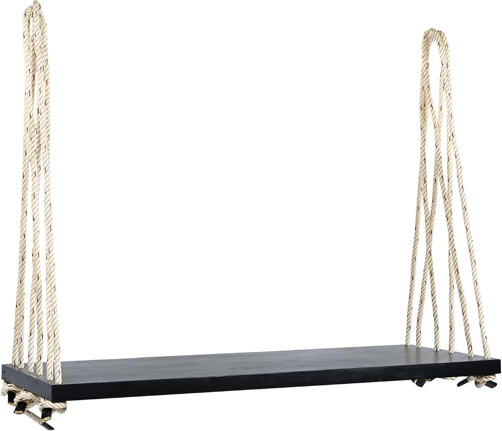 YOPTO Acacia Wood Porch Swing Bench with Cushion & Pillows, 63' Outdoor Hanging Bench for 2 Adults, Rustic Heavy Duty 10.8ft Ropes Swing Daybed for Patio Backyard Garden, White