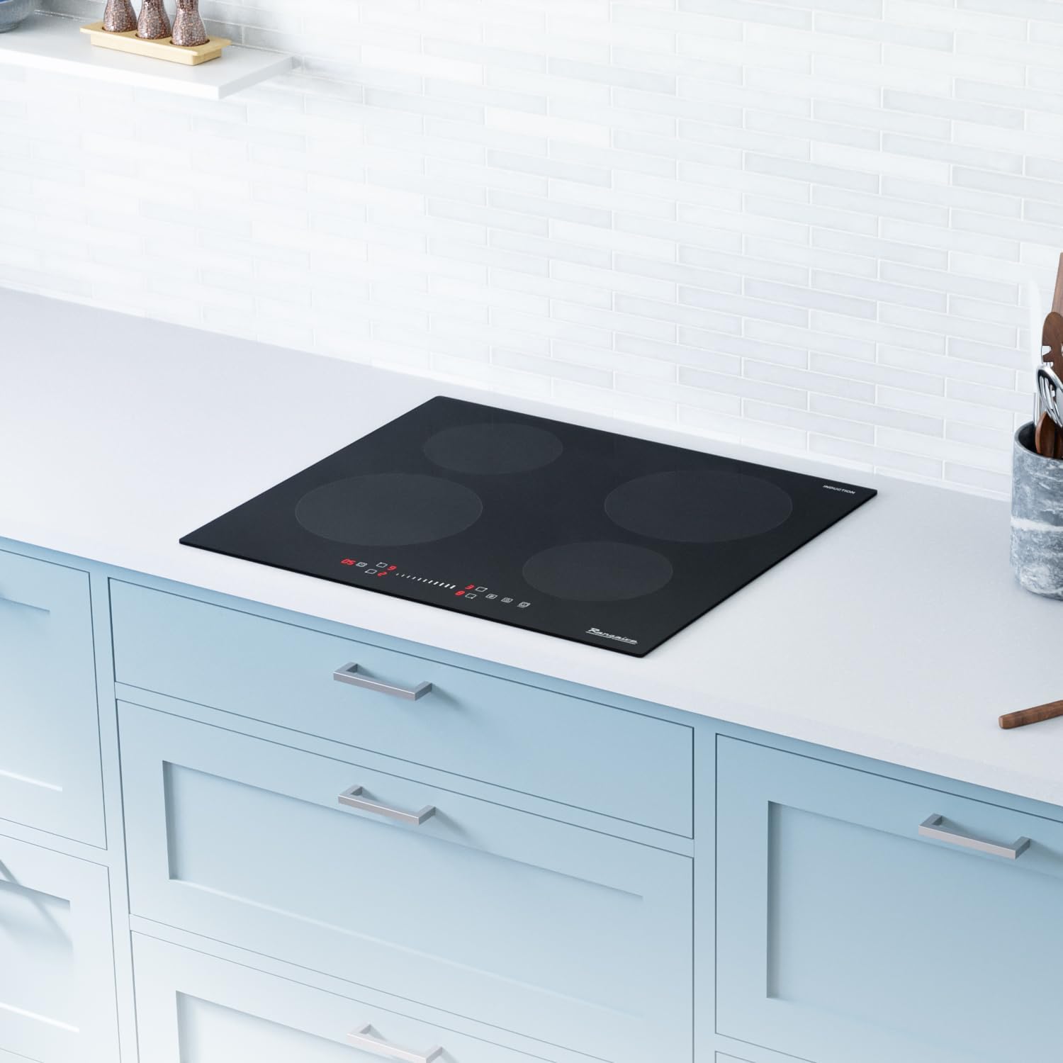 Rangaire RCI241S 24' Induction Cooktop, 6700W, 4 Burners, Built-in Stove Top, Booster & Timer, 9 Power Levels, Slide Touch Control, Child Safety Lock, 240V Hard Wire, Ceramic Surface
