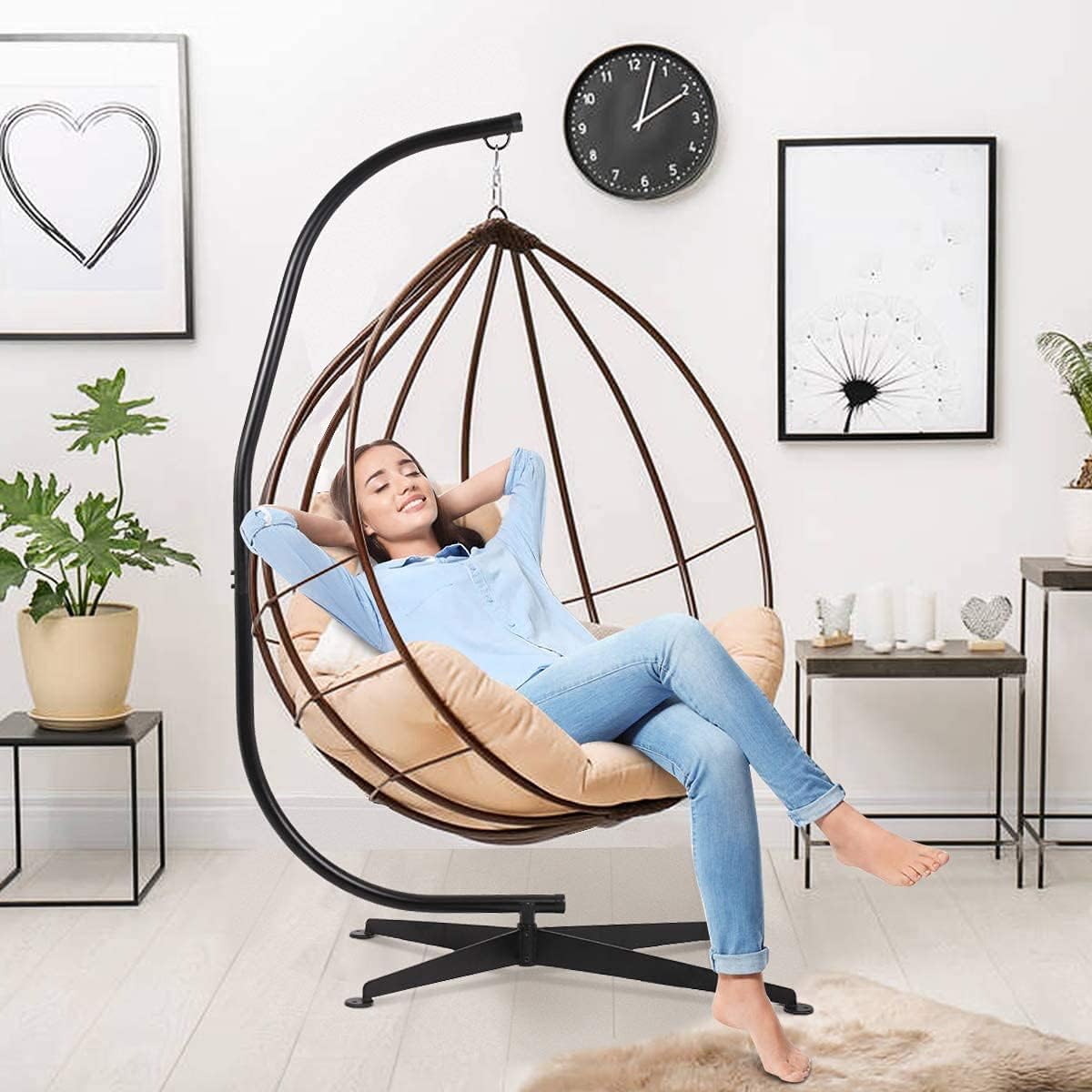 BestMassage Hanging Hammock Stands Hammock Chair Stands Solid Steel Heavy Duty Stand Only Construction for Hanging Hammock ，C Stand Air Porch Swing Chair for Indoor Outdoor