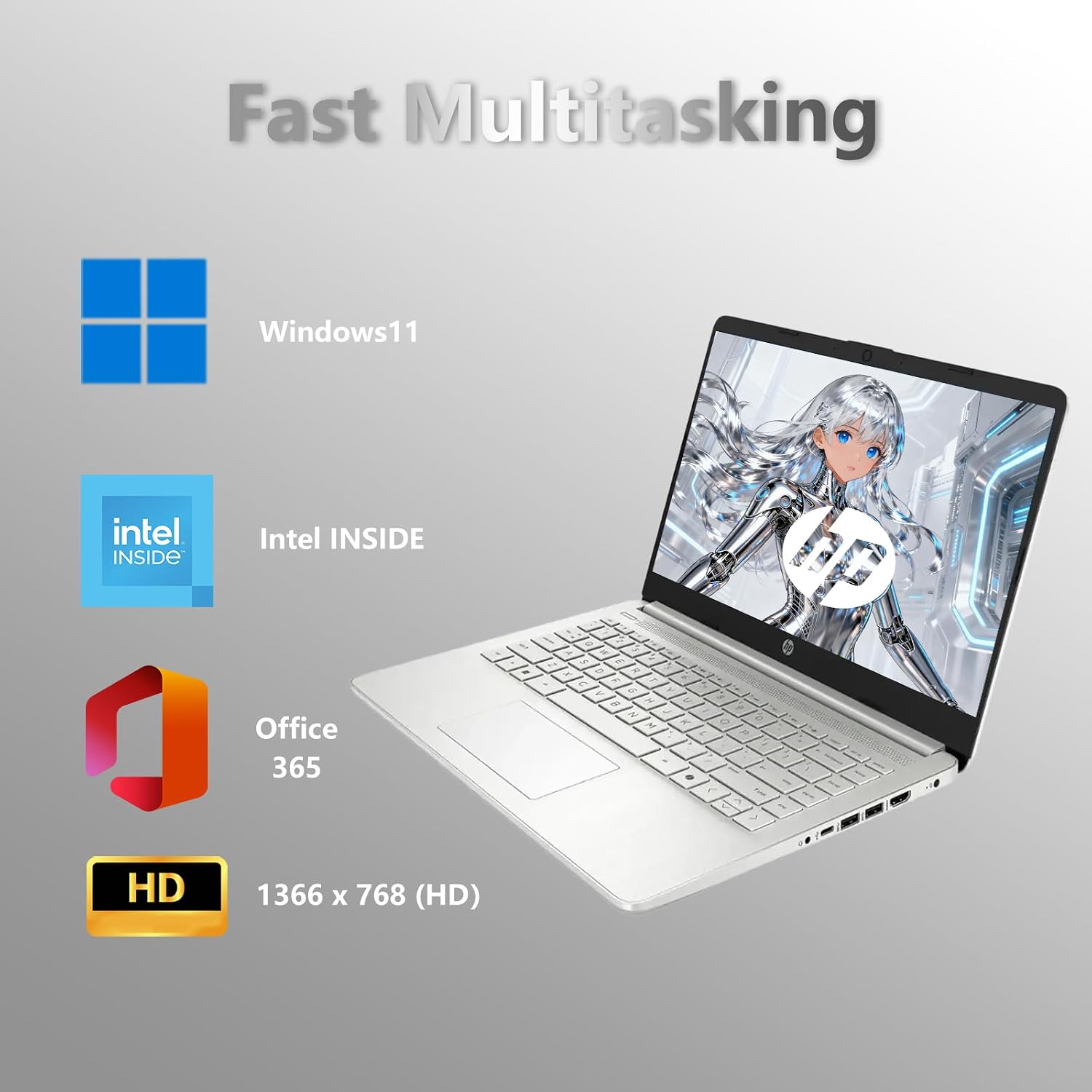 HP 14 Elite Laptop, 16GB RAM, 1.12TB Total Storage (128GB UFS+1TB Cloud), Natural Silver, Office 365, Intel 4-Core, Win11, Copilot AI, 11Hr Battery, Alpacatec Mouse