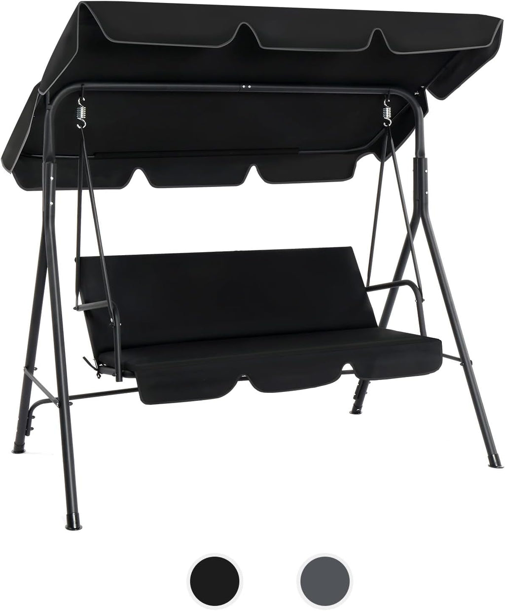 VINGLI Heavy Duty 550 LBS Upgraded 2 Person Outdoor Porch Swing with Stand, Adjustable Canopy Swing with Cushions & Steel Frame for Yard, Pool, Lawn, Indoors (Black)