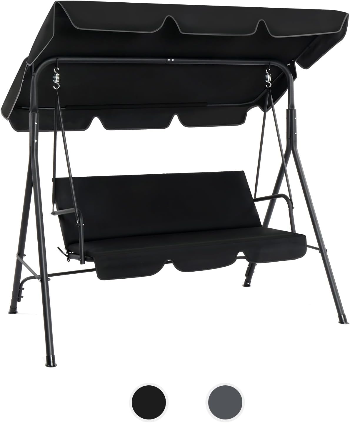 VINGLI Heavy Duty 550 LBS Upgraded 2 Person Outdoor Porch Swing with Stand, Adjustable Canopy Swing with Cushions & Steel Frame for Yard, Pool, Lawn, Indoors (Black)