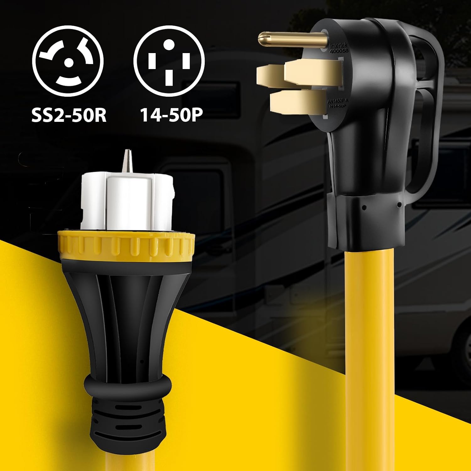 50 Amp Generator Cord with Pre-Drilled Power Inlet Box, Real Heavy Duty STW 6/3+8/1 AWG,125V/250V NEMA 14-50P to SS2-50R Generator Extension Cord with Extra Hose Storage Bag,ETL Listed (15FT)