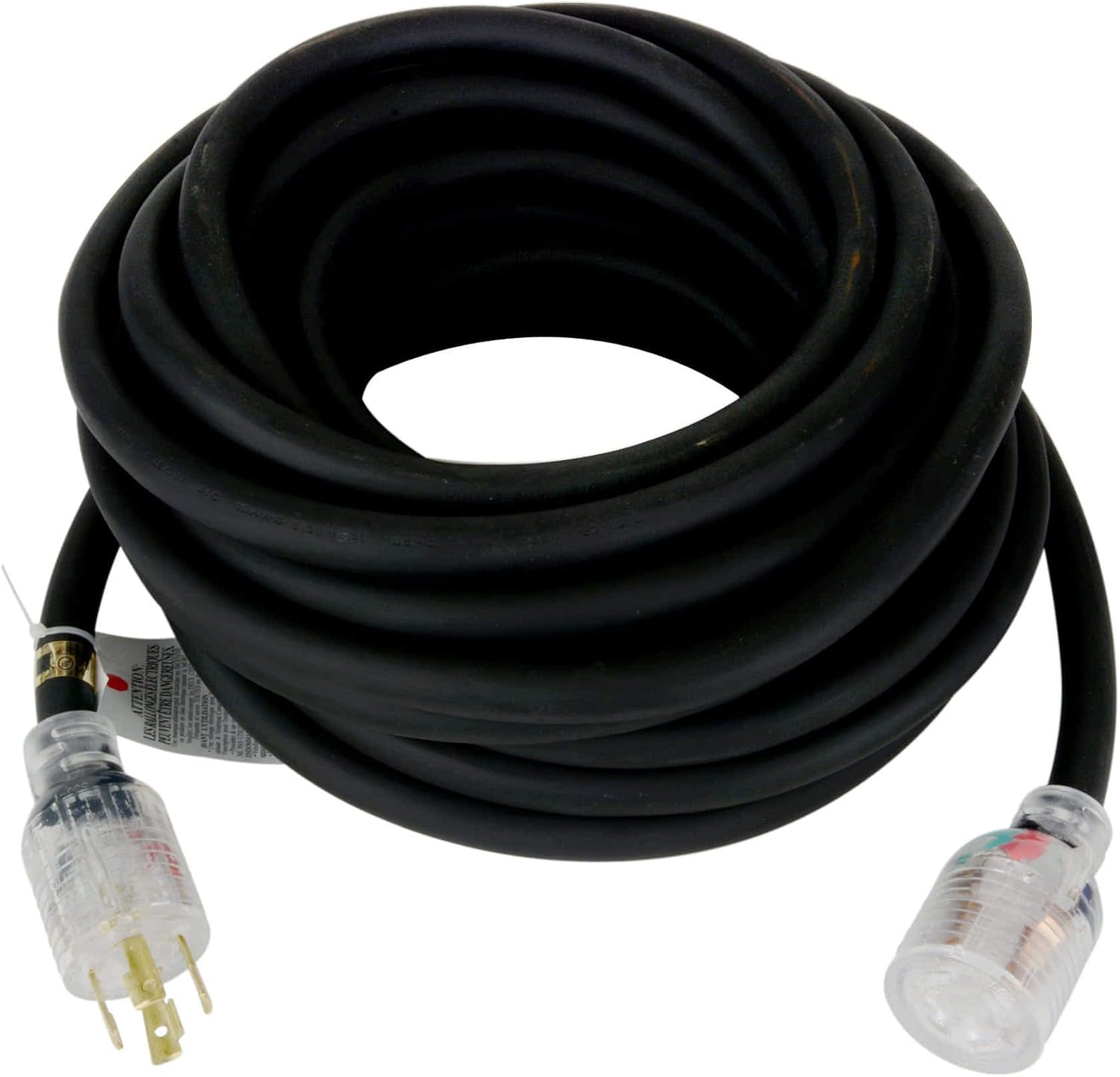 TEMCo 50 ft Extreme Cold Weather L14-30 Generator Extension Cord | 30 Amp 10 Gauge SJEOW with Lighted Plugs | Flexible to -58°F (-50°C) UL Listed - Black