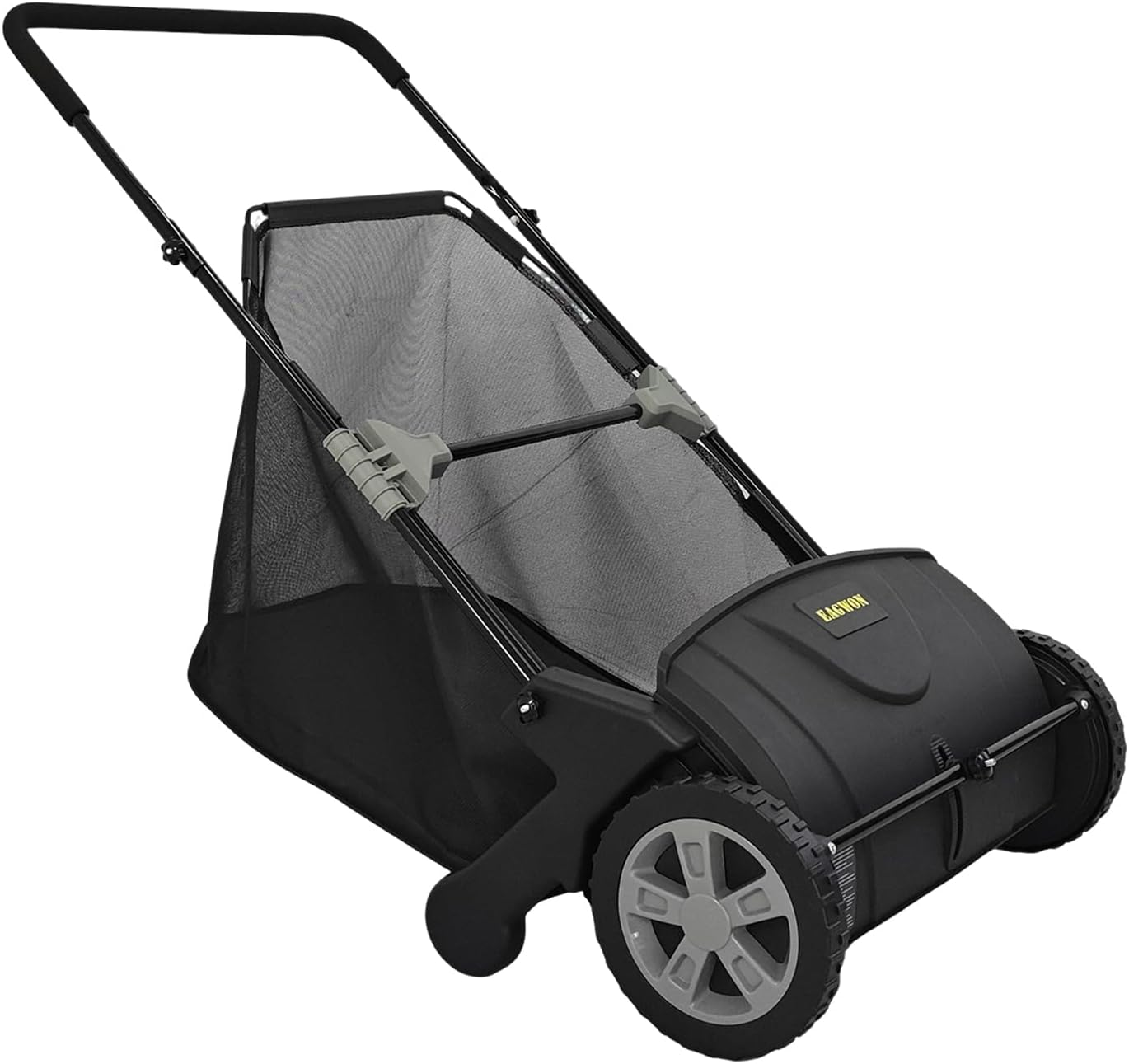 Push Lawn Sweeper, 21-Inch Width, 3.5 Cu. Ft. Hopper Capacity, 4 Spinning Brushes, Adjustable Height, Durable Steel Frame with Rubber Wheels, Black